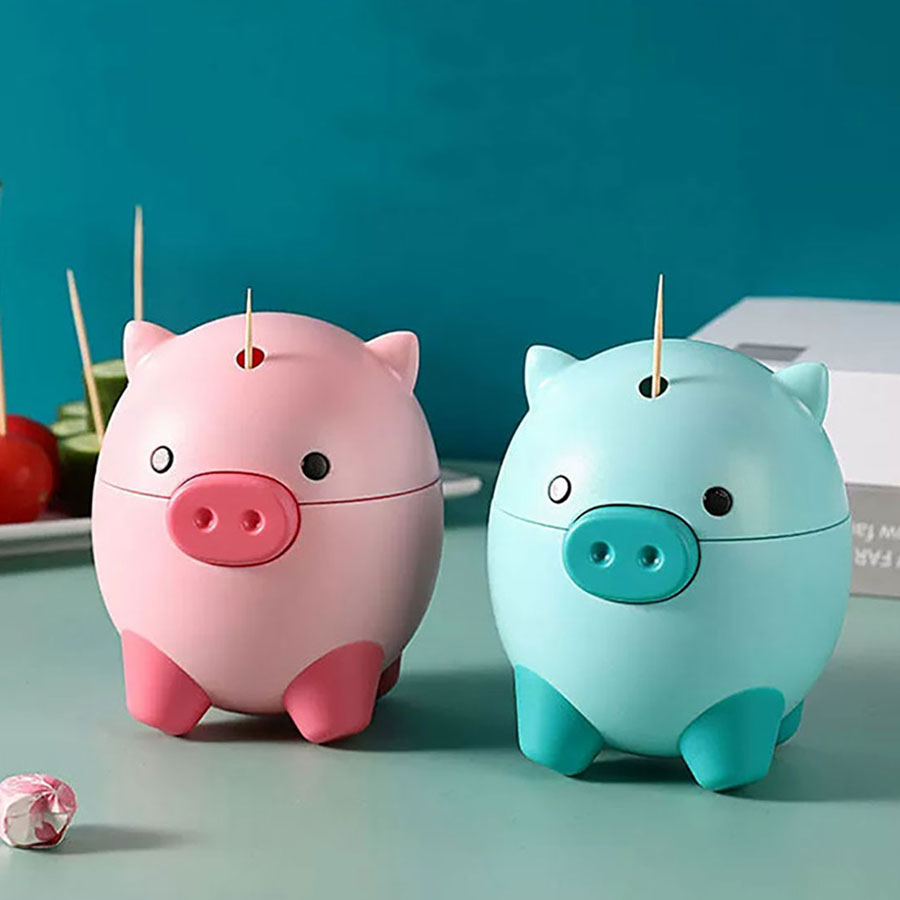 卡通萌豬自動(dòng)牙簽瓶